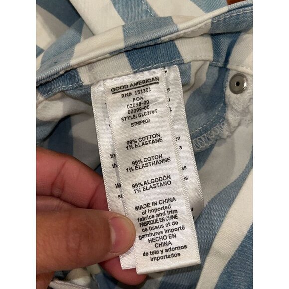 Good American Good Legs Crop Blue/White Stripe Skinny Jeans 12/31 Womens - Picture 9 of 10